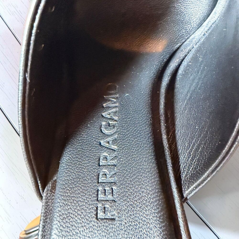 Salvatore Ferragamo Astro X5 Black Lamb Leather Gancini Heel Slide Sandals US 8 - Picture 9 of 12